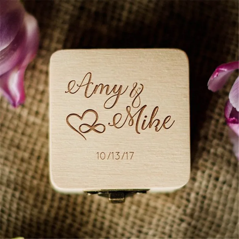 Rustic Wooden Custom Wedding Ring Box Engraved Personalized Jewelry Ring Bearer Box Holder Vintage Wedding Decoration Gifts  (2)