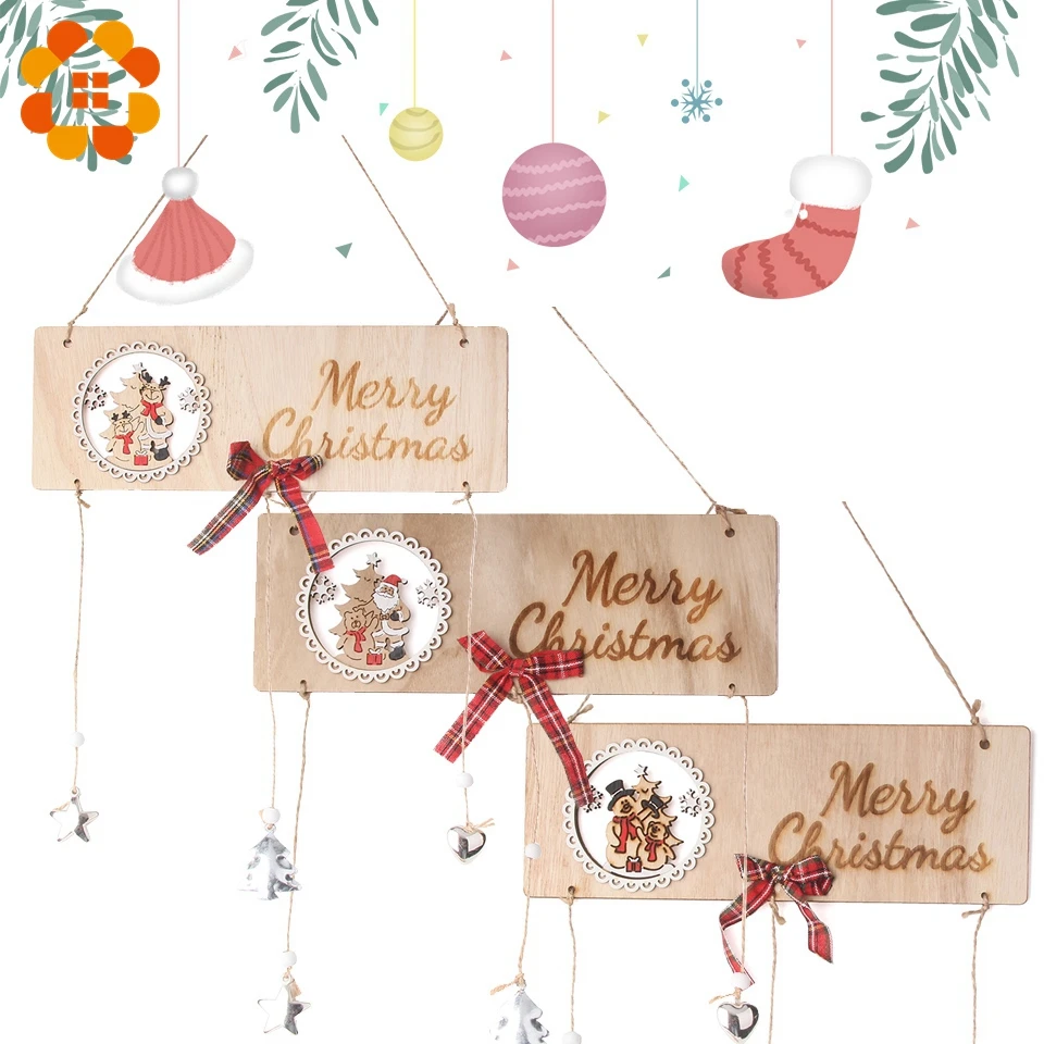 

1 PCS Rectangle Wooden Christmas Series Doorplate Pendants Decorations Wood Crafts Christmas Tree Ornaments Home Decor Supplies