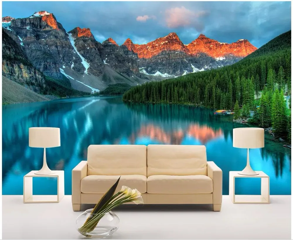 

WDBH Custom photo 3d wallpaper Lake light mountain scenery living room home decor 3d wall murals wallpaper for walls 3 d