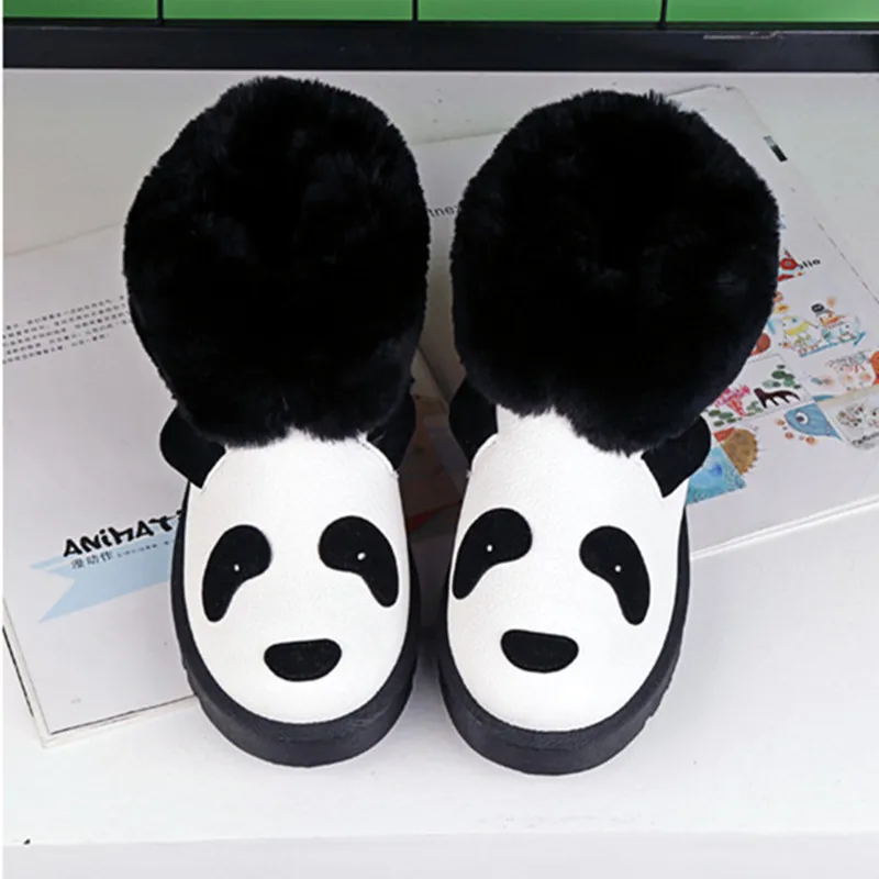Koop 2018 Winter Nieuwe vrouwen Snowboots Zwart Wit Sculptuur Leuke Panda Mujer Pluche Enkel Vrouwen Katoen Laarzen