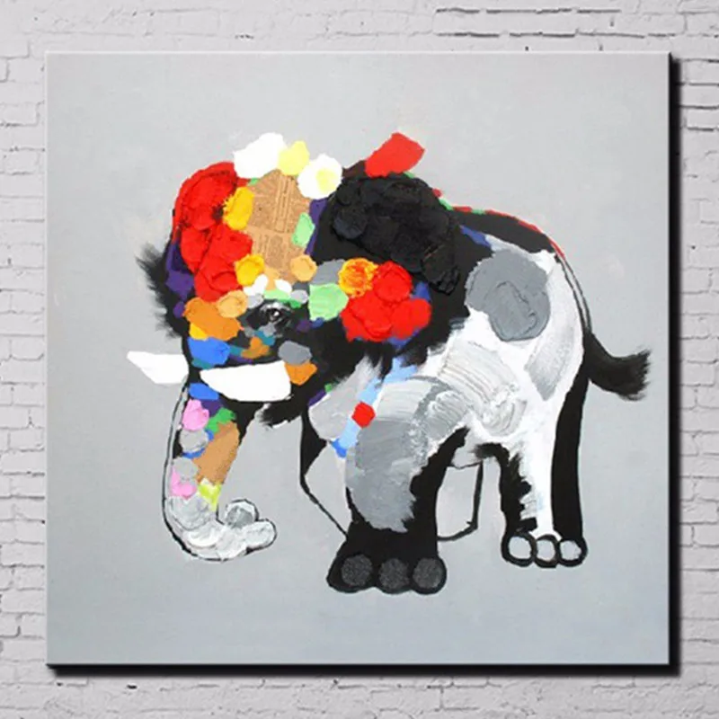 

Modern Abstract Home Decor Wall Art Hand-painted Animal Oil Painting on Canvas Pallete Elephant Paintings Large Cartoon Picture