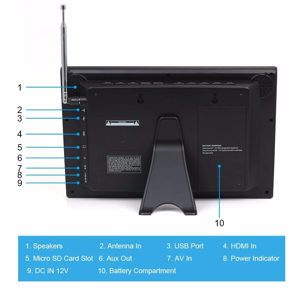 Август DA100D 10 дюймов портативный Телевизор с Freeview цифровой ЖК-телевизор для автомобиля, кухни, рядом с настольным цифровым ТВ для DVB-T/DVB-T2