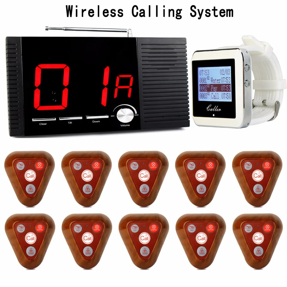Restaurant Pager Wireless Calling System 1pcs Receiver Host+1 Watch Wrist Receiver+10 Call Transmitter Button 433MHz F3286F Restaurant Pager Wireless Calling System 1pcs Receiver Host+1 Watch Wrist Receiver+10 Call Transmitter Button 433MHz F3286F