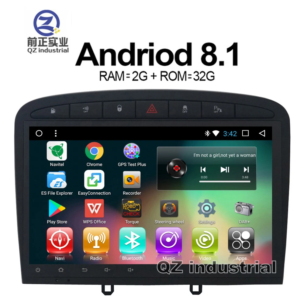 QZ industrial HD 9 &quotAndroid 8 1 T3 автомобильный DVD плеер для Peugeot 308 408 2009 2014 с GPS 3G 4G Navi Радио RDS