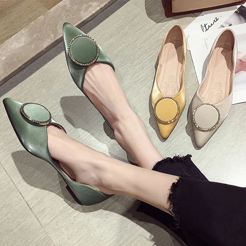 

Summer Ballet flats shoes women breathable moccasins cozy loafer famous design ballerina crystal round buckle pointy espadrilles