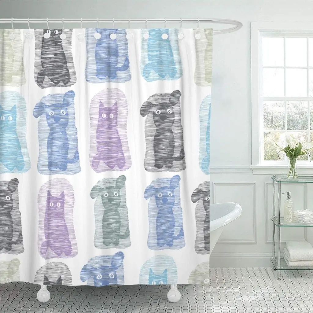 Shower Curtain Hooks Colorful Abstract Cat Dog Animals Funny Striped