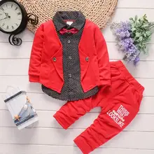 Одежда для мальчиков; коллекция года; Весенний комплект; костюм джентльмена в горошек с длинными рукавами для мальчиков; детская одежда; костюм для детей в британском стиле