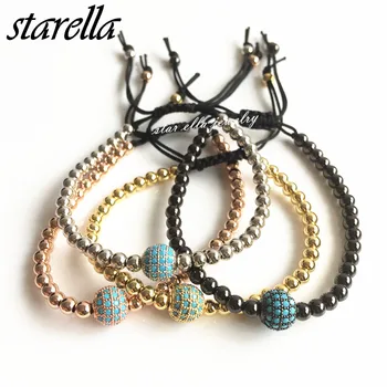 

Starella 10pcs/lot Handmade Strand Bracelet Micro Pave CZ Nano Turquoesa 6MM Round Ball Braiding Marcame Bracelet Chic Pulseras