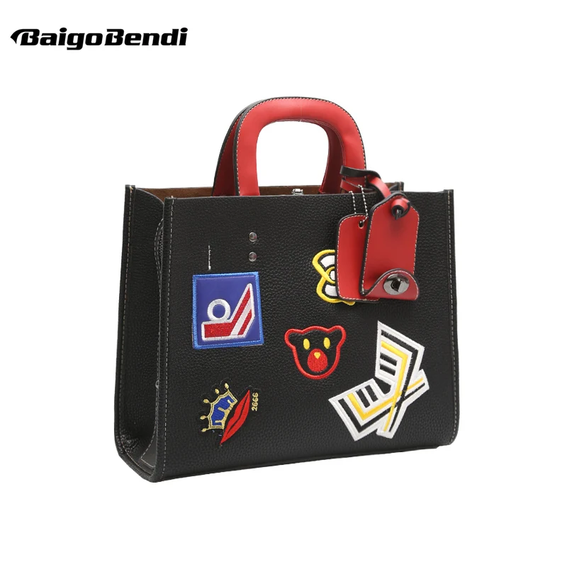 

New Trendy Leather Like Litchi Grain HandBag Vintage Crossbody Cartoon Printing Shoulder Bag Girls Casual Message Bag