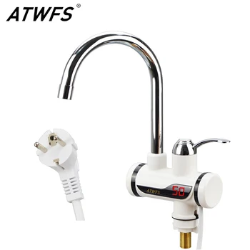 

ATWFS Newest Tankless Instantaneous Faucet Water Heater Instant Water Heater Tap Kitchen Hot Water Crane LED Digital EU Plug
