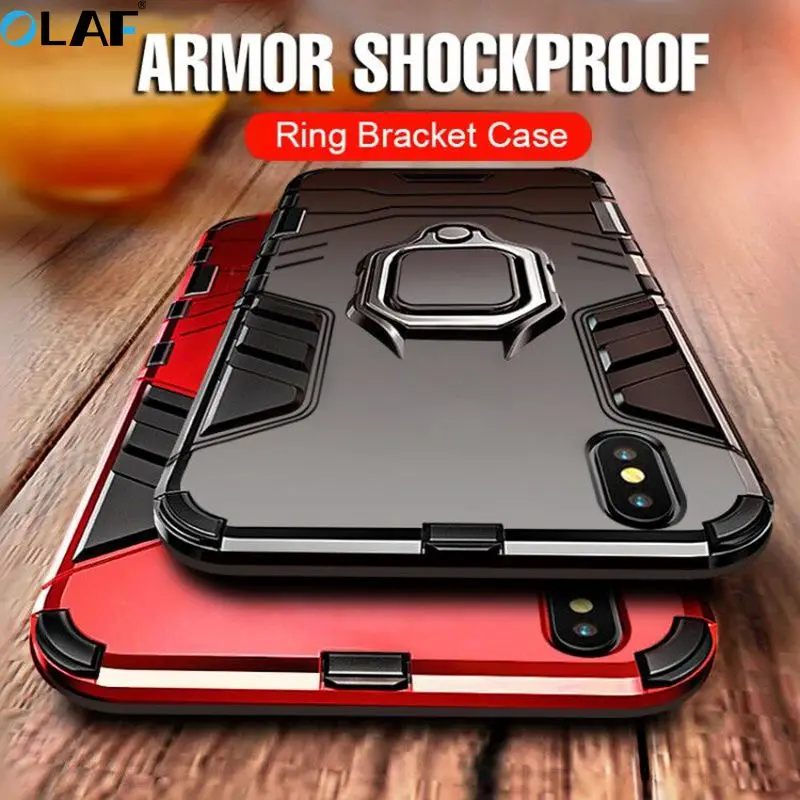 

OLAF Armor Shockproof Phone Case For iPhone Xs Max 7 6 6s 8 Plus Soft TPU Protective Cover For iPhone 5 5s Plus Case With Holder