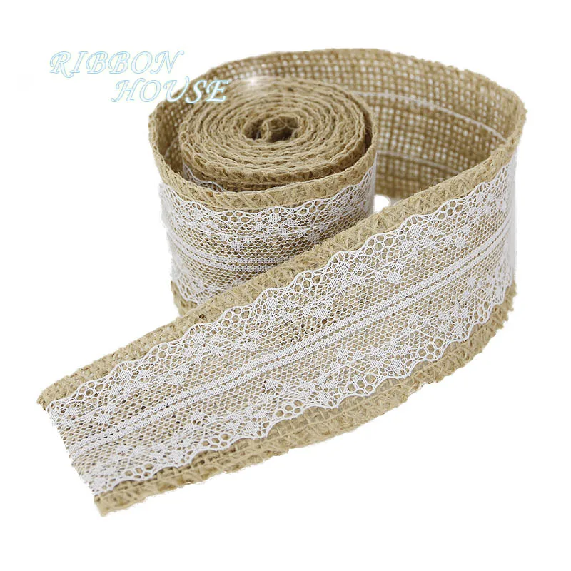 2meters/roll) 5cm Natural Jute Burlap Ribbon Rustic Vintage Wedding Decor Hessian Lace Jute Roll DIY - Color: 19