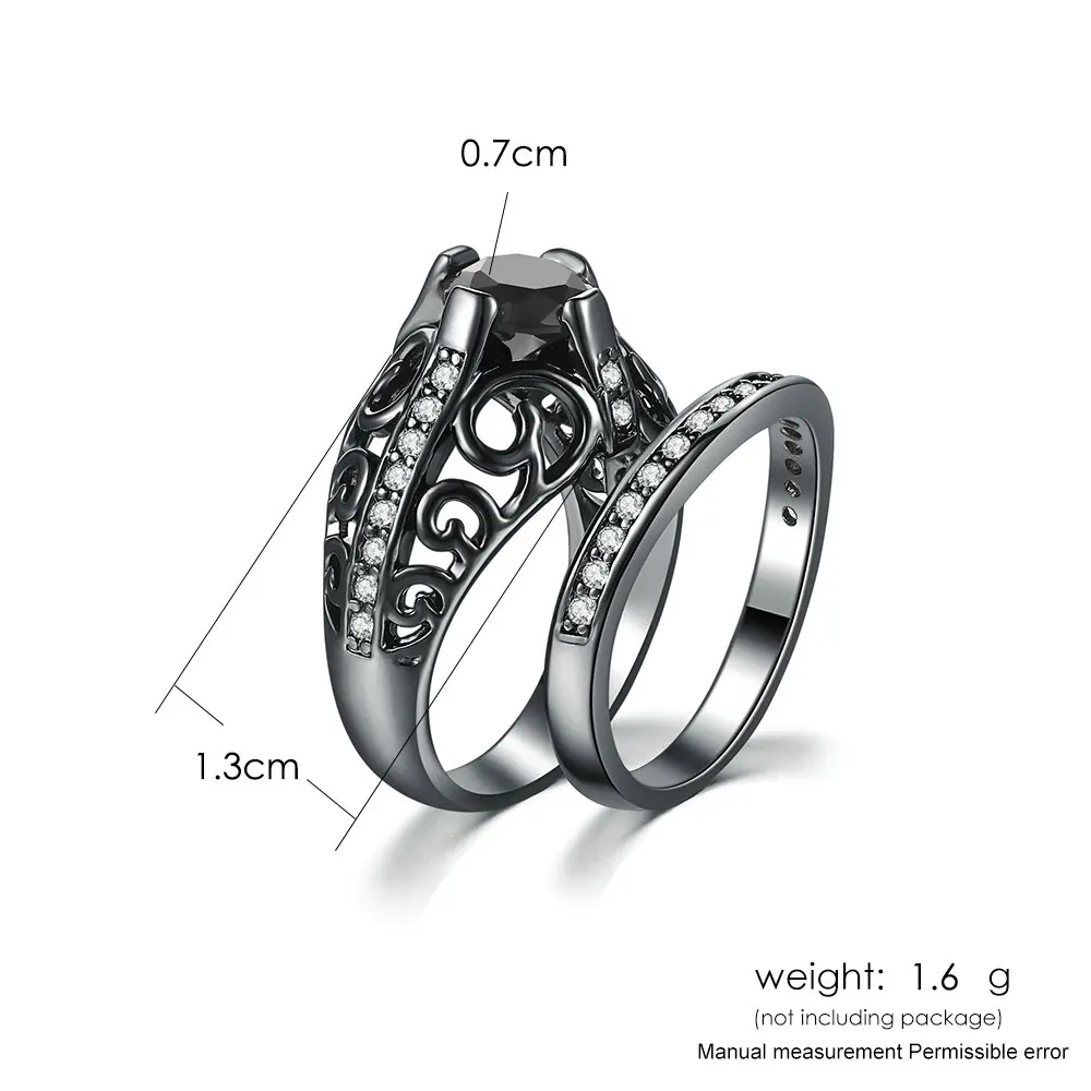 Double Fair Punk Style Couple Rings For Men / Women Black Gold Color Ring Set Black Nano Stone Women's Jewelry DFYG054