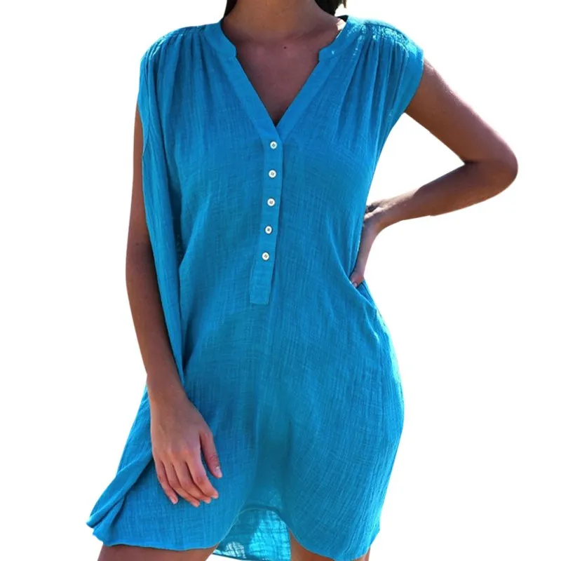 

Summer Sleeveless Loose Dress V-Neck Collar Printed Beach Dress
