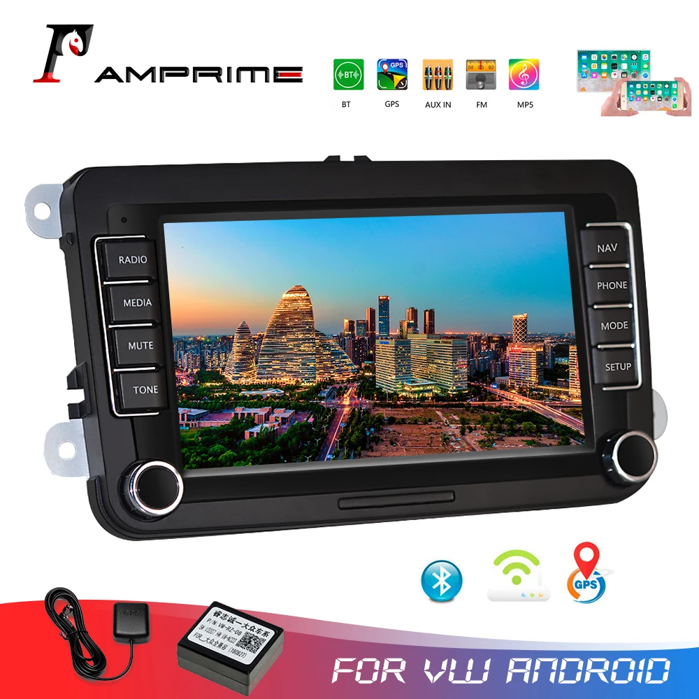 AMPrime " Android автомобильный мультимедийный плеер 2 din wifi gps навигация Авторадио для Skoda VW Passat B6 Polo Golf 4 5 Touran Seat FM