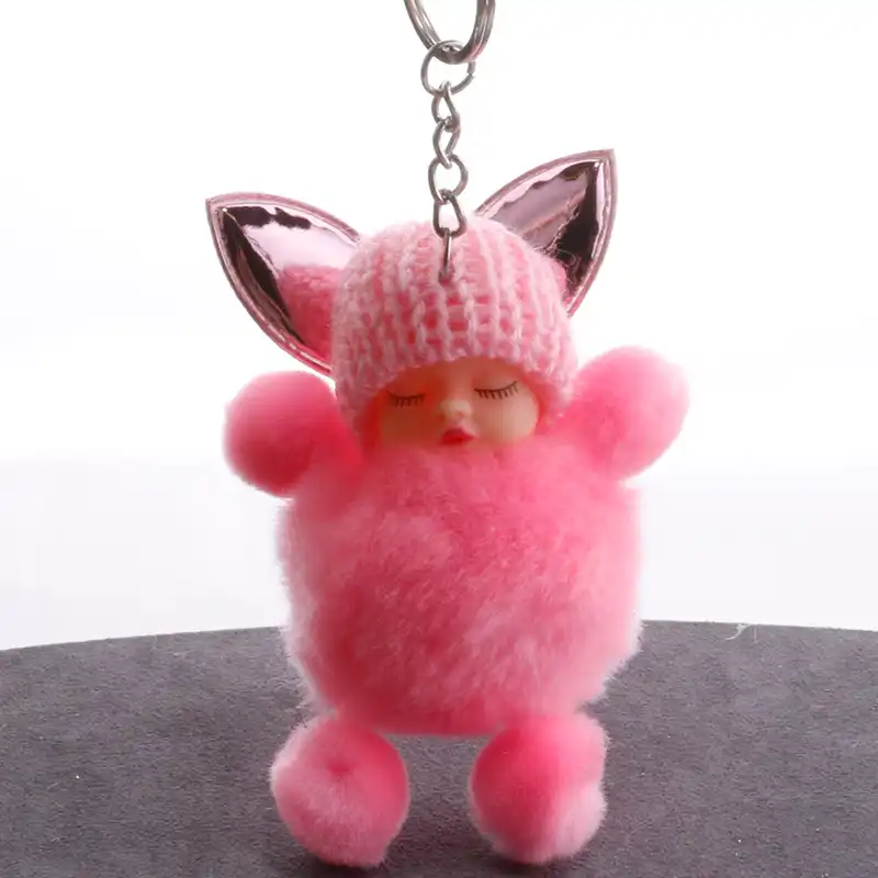 Sono Do Bebê Boneca Bola Cadeia Chave Do Carro Titular Saco Chaveiro Pingente Charme Chaveiro Pompom de Pele de Pelúcia Macia Bonito Anel Chave Das Mulheres