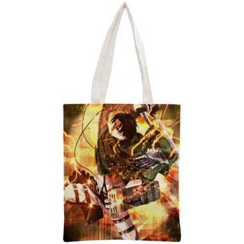 

Custom Attack on Titan Tote Bag Reusable Handbag Shopping Bags Two Sides Women Shoulder Cloth Pouch Foldable Cotton Canvas