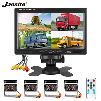 

Jansite 7" 4 Split Screen Car Monitor 4-channel video input Display Camera with AV cable camera Parking System Rear view monitor