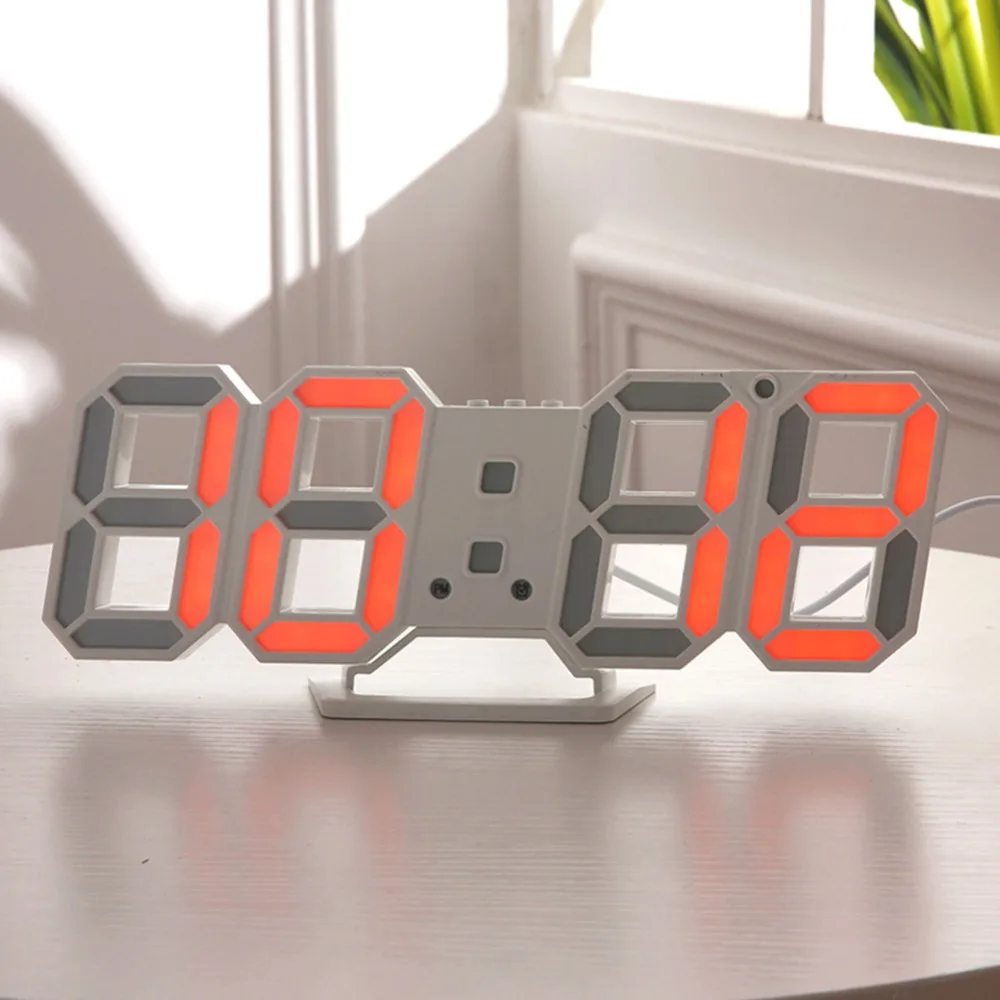 3D светодиодный современный настенные часы дисплей 3 уровня яркости затемнения Ночная функция повтора для дома, кухни, офиса#252761