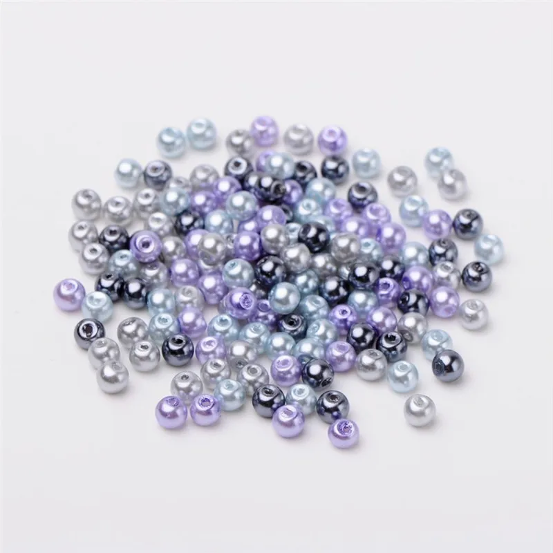 Pandahall 4/6/8mm Glass Pearl Beads Mixed Color Pearlized Beads Round For Jewelry Making DIY Bracelets Hole: 1mm Free Shipping - Цвет: Silver-Grey