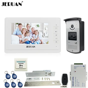 

JERUAN Wired 7 inch TFT color video door phone intercom system 700TVL RFID Access IR Night Vision Camera ELectric Drop Bolt lock
