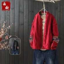 2017 new cotton and linen o-neck autumn and winter zipper patchwork women regular style cotton padded jacet