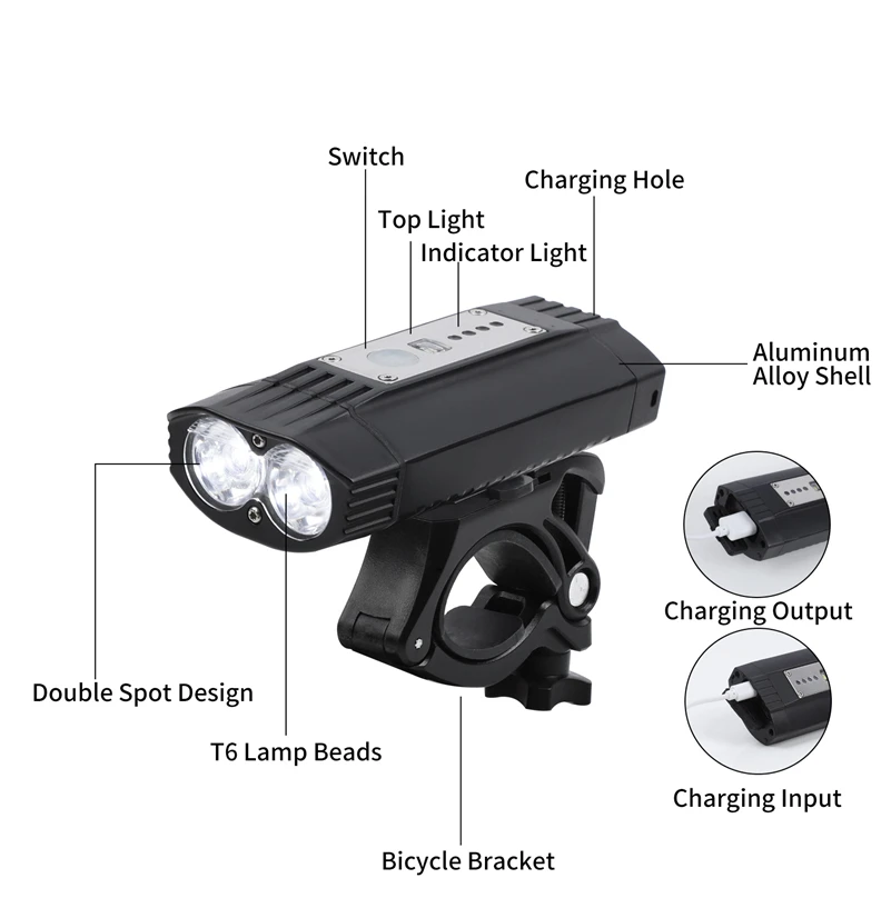 WEST BIKING 4000mAh Bicycle Light T6 USB MTB Road Bike Headlight Flashlight Bike Accessories 5 Mode LED Cycling Front light Lamp
