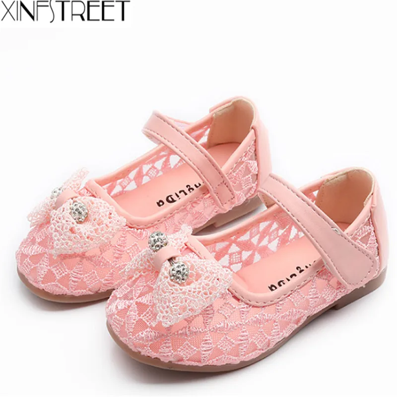 Xinfstreet Brand Baby Kids Shoes For Girls Lace Breathable Bowtie Girls