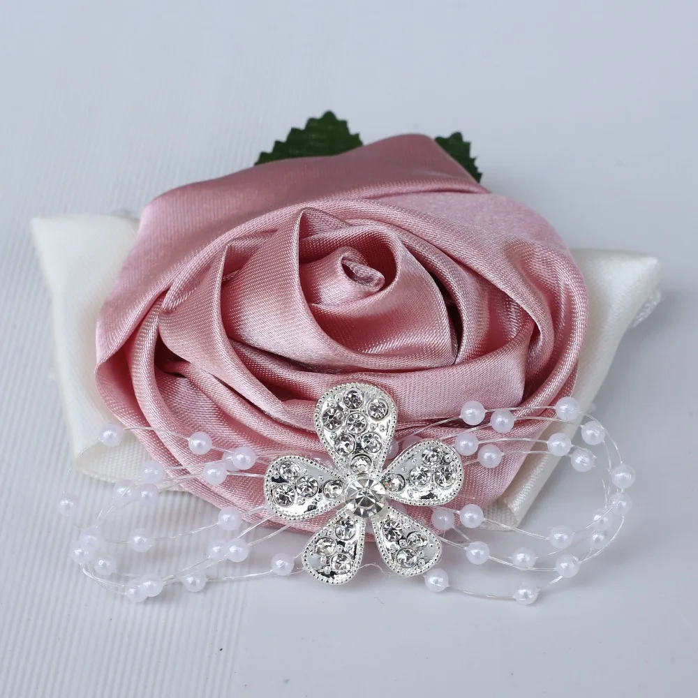 Цветок на руку для подружки невесты с искусственными розовыми шелковыми лентами цветок на руку для подружки невесты жемчужные свадебные аксессуары SW0677Y