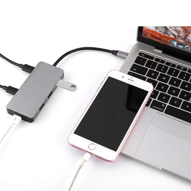  6in 1 USB C Laptop Docking Station USB 3.0 HDMI RJ45 Gigabit PD for MacBook Samsung s10+ s10 s9 s8 