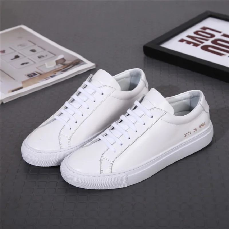 

New Cowhide Leather Casual Shoes England Small White Harajuku Sports Leather Women's Shoes Large Size Shoes Lovers Travel