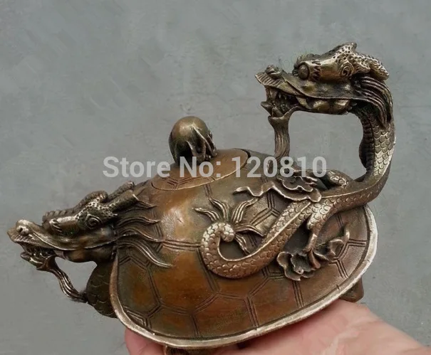 

China Bronze Signed Carved Dragon Tortoise Handmade Teapot Pot Statues