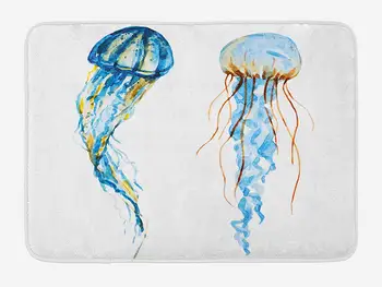 

Bath Mat Cute Jellyfish Exotic Sea Ocean Creature Aquatic Animals Water Raster Graphic Plush Bathroom Mat