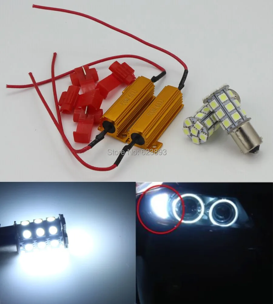 Free shipping,2x Error Free White 27 SMD 7506 LED Bulbs w/ Resistors