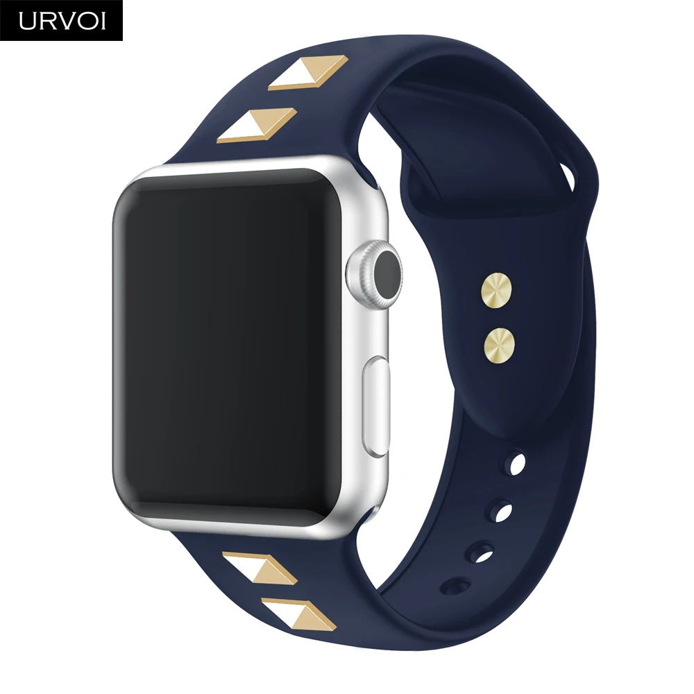 URVOI Шипованный ремешок для apple watch series 5 4 3 2 1 ремешок для iwatch силиконовый ремешок в стиле панк с заклепками 38 40 42 44 мм