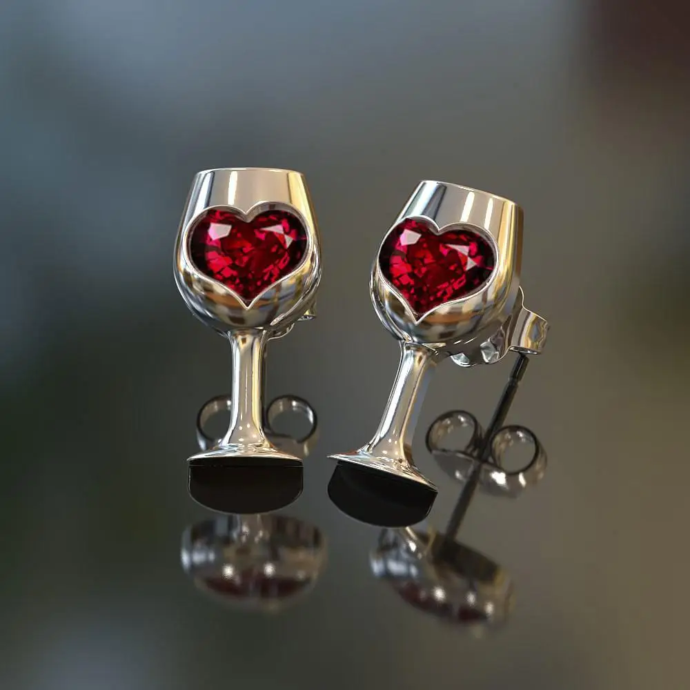 

Creative Red Wine Goblet Heart-shaped Earrings For Dinner And Wedding