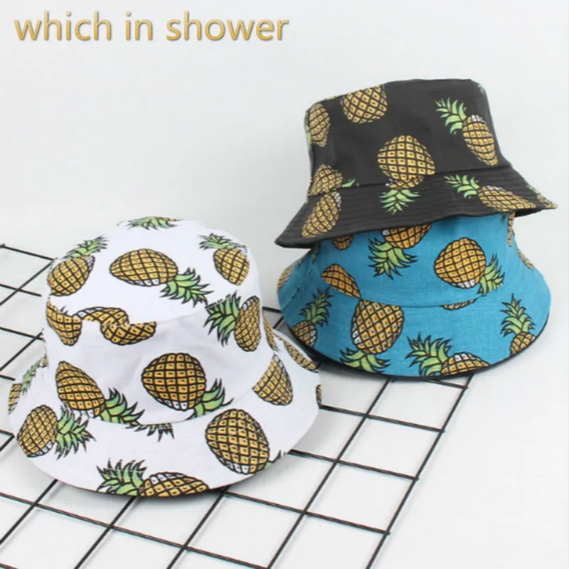 

which in shower cotton reversible bucket hat hip hop women pineapple fishing cap casual summer sun hat man panama printed gorras