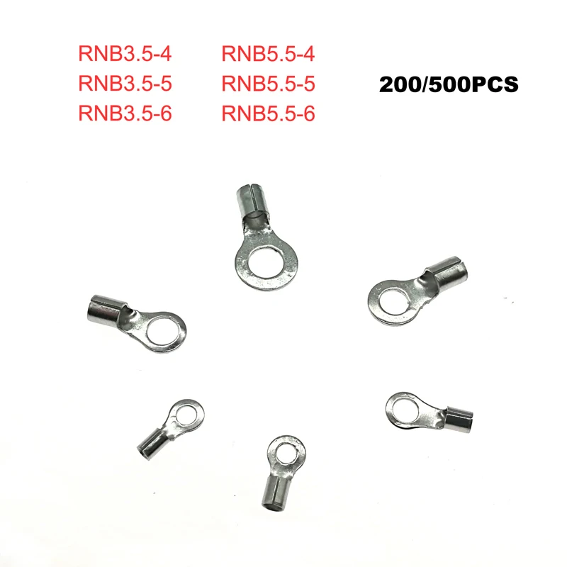 

200/500pcs Ring bare cord end terminals Electrical crimp terminal naked wire connector RNB3.5-4~RNB5.5-6 wiring cable ferrules
