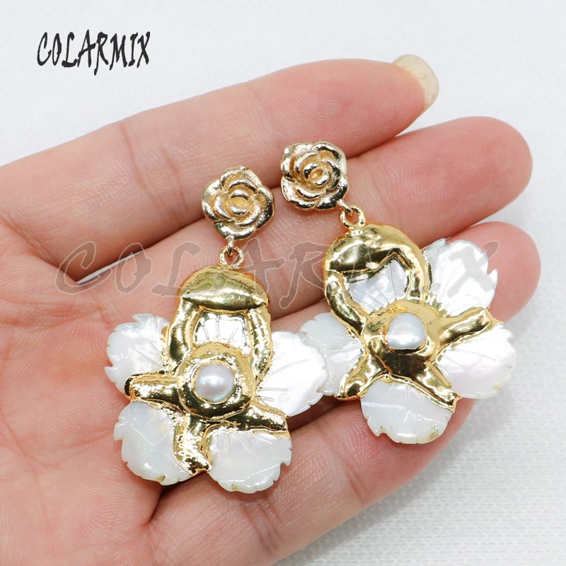 

3 pairs Shell flowers earring, shell earrings,plated colors earrings elegant jewelry women gift for lady 4989