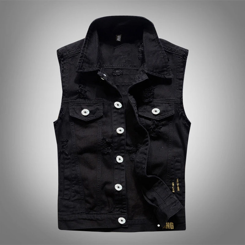 

2019 Men's Ripped Slim Fit Male Cowboy Jacket Sleeveless fashion Casual top Waistcoat Men Jean Coat Denim high-grade Vest Jacket