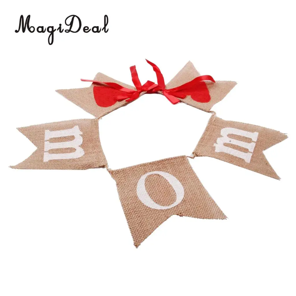 MagiDeal винтажные джутовые льняные баннеры с надписью Love Mom Burlap гирлянда для дня