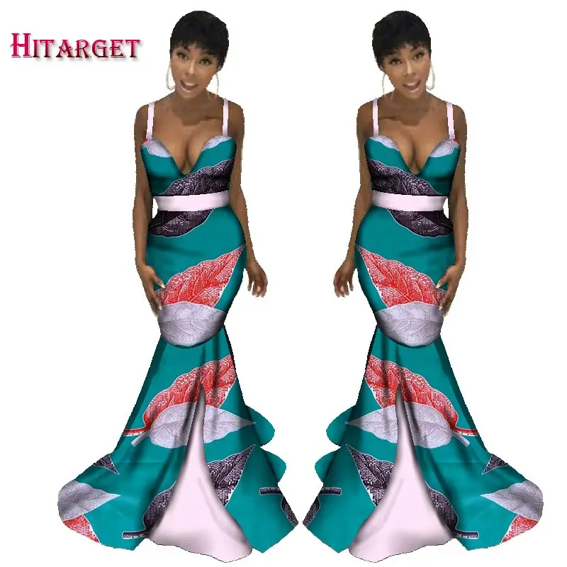 

New African Sexy Strapless Mermaid Dresses for Women Vestidos Clothing Dashiki African Wax Print Splice Dresses Clothes WY1754