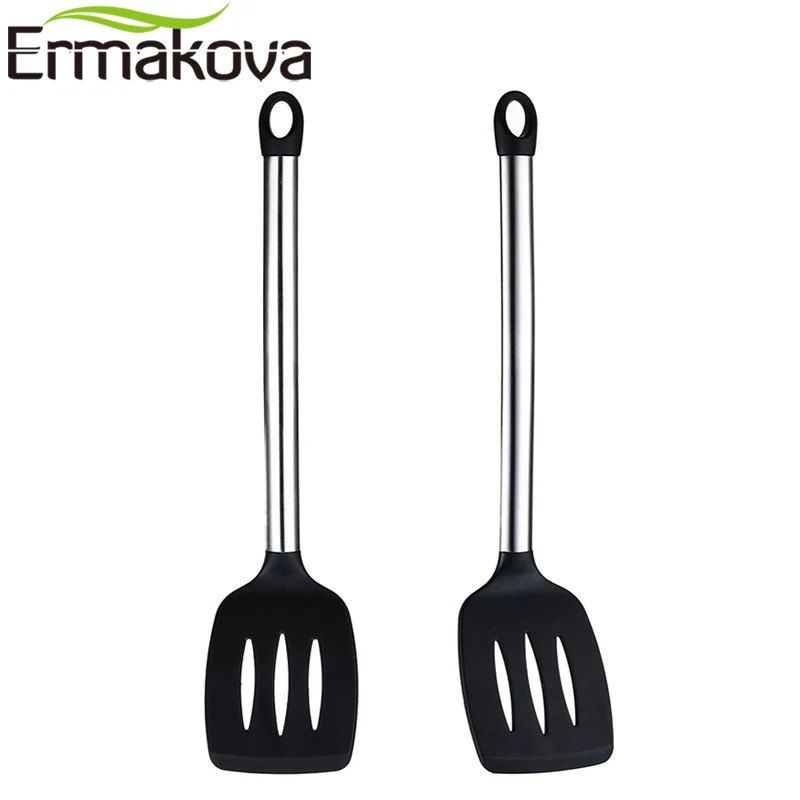 ERMAKOVA Silicone Pasta Fork Turner Spatula Ladle Cooking Spoon Stainless Steel Handle Kitchen Cooking Utensil Set ERMAKOVA Silicone Pasta Fork Turner Spatula Ladle Cooking Spoon Stainless Steel Handle Kitchen Cooking Utensil Set