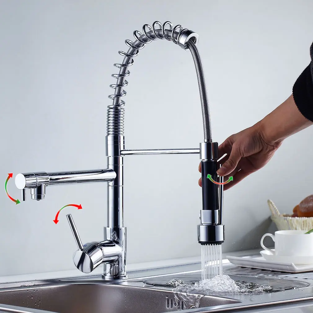 Chrome Kitchen Faucet Pull Down Sprayer Vessel Sink Faucet Mixer Tap