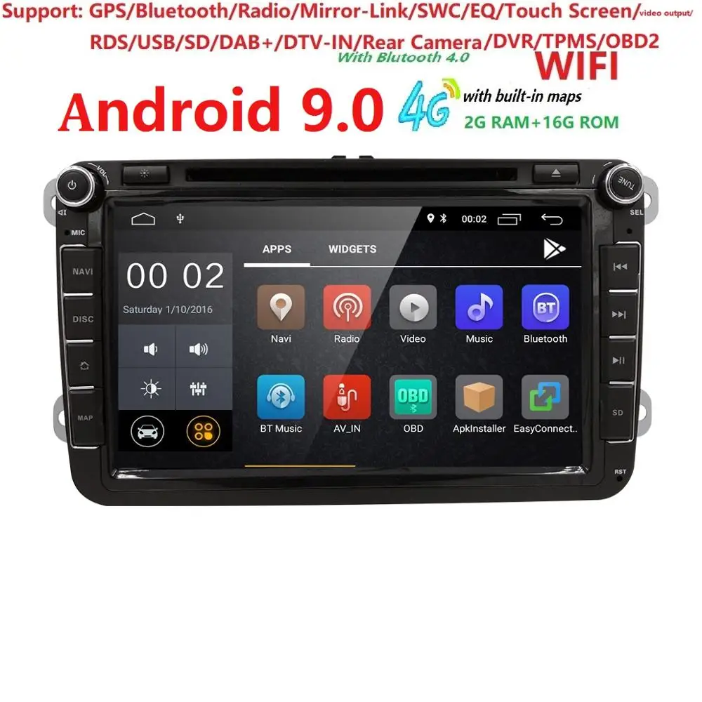 

New Android 9.0 Car DVD for V W Volkswagen SKODA GOLF 5 Golf 6 POLO PASSAT B7 T5 CC JETT A TIGUAN DAB+ TPMS Steel wheel control