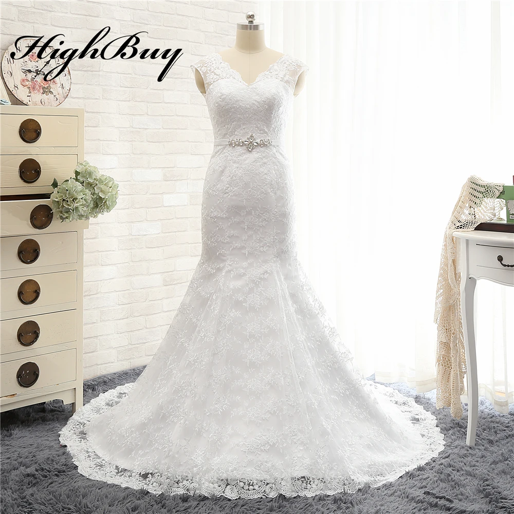 HighBuy Charming Lace Sleeves Plus Size Women Wedding Dress Elegant