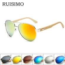 RUISIMO Bamboo pilot Солнцезащитные очки Мужские деревянные металлические женские пилот брендовые дизайнерские зеркальные оригинальные солнцезащитные очки для вождения Ретро de sol
