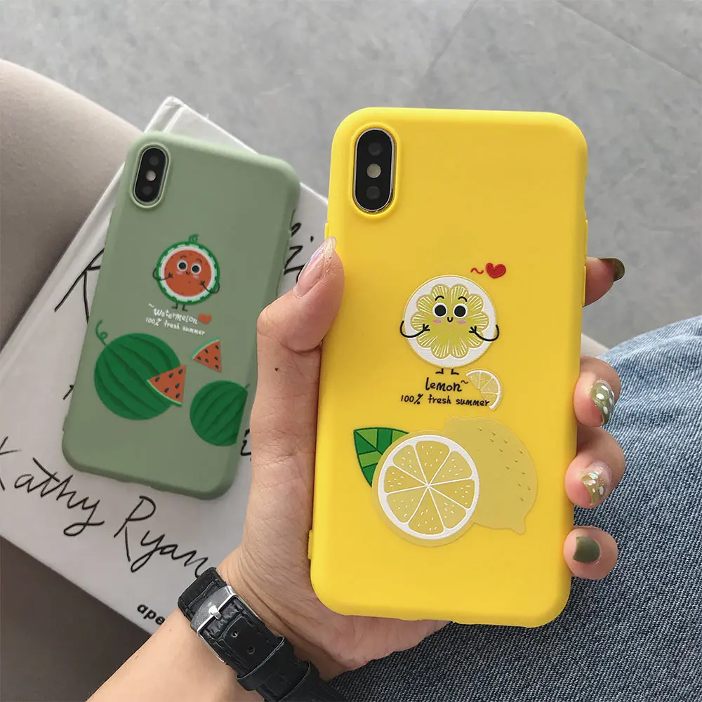 ТПУ матовый чехол для телефона iPhone 7 Plus 8 XR X XS Xs Max Чехлы 6S 6 лимонный с арбузами |