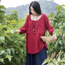 Summer style Plus size Solid Linen Women Blouse Shirt Loose Casual Mori girl Vintage Shirt Brand Design Linen Blouses Tops B049