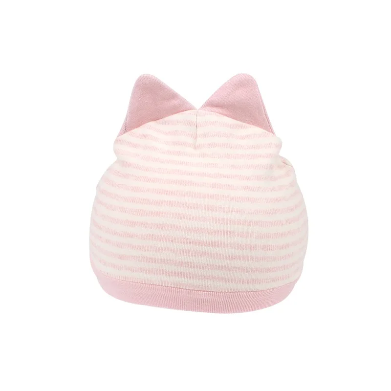 Organic Cotton Newborn Baby Hat Striped Cat Ears Infant Beanie Soft Double Layer Tire Hat Cure Newborn Beanie Baby Boys Clothing (11)
